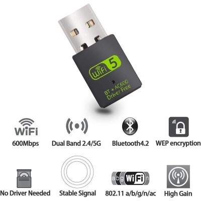 WIRELESS ADAPTADOR ONEWAY WIFI 600MBPS + BLUETOOTH 5.0 BLACK