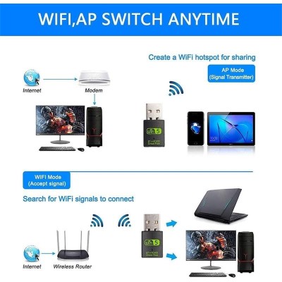 WIRELESS ADAPTADOR ONEWAY WIFI 600MBPS + BLUETOOTH 5.0 BLACK