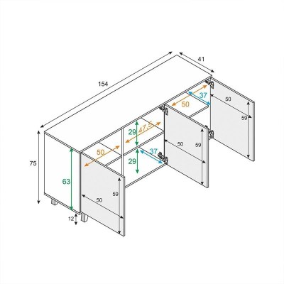 APARADOR 3 PUERTAS 75X154X41CM BLANCO BRILLO ZAIKEN CANADIAN MOMI