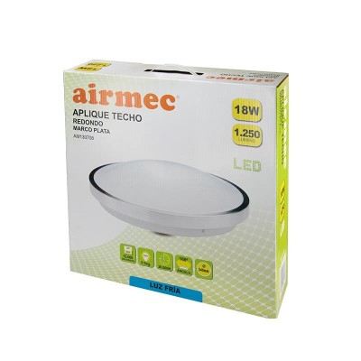 APLIQUE LED TECHO REDONDO PLATA 18W LUZ FRÃA AIRMEC