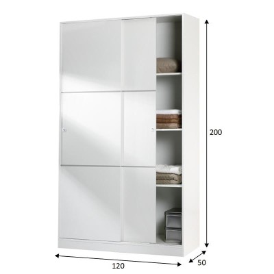 ARMARIO 2 PUERTAS CORREDERAS 200X120X50CM BLANCO BRILLO MOMI