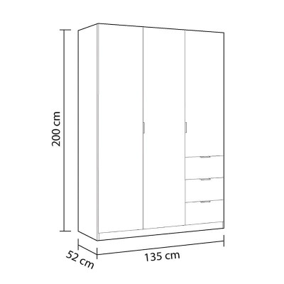 ARMARIO 3P+ 3CAJONES 200X135X52CM ROBLE CANADIAN MOMI