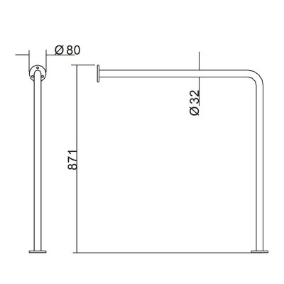 BARRA DE APOYO PARED-SUELO INOX 304 BENOTTI 87.1X79.5X3.2CM