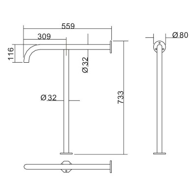 BARRA DE APOYO PARED-SUELO INOX 304 BENOTTI 73.3X55.9X3.2CM