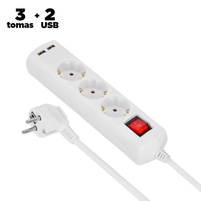 BASE MULTIPLE 3 TOMAS INTERRUPTOR + 2USB  3X1.5mm VOLTEN