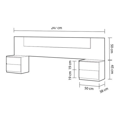 CABECERO + 2 MESITAS 2 CAJONES 95X247X38CM R. CANADIAN/OXIDO MOMI