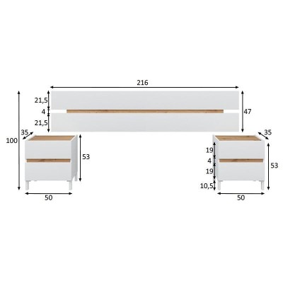 CABECERO + 2 MESITAS CAJONES 102X255X34 CM BL.ARTIK/R.NODI TEMPUS MOMI