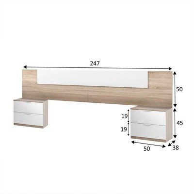 CABECERO+ 2 MESITAS 2 CAJONES 95X247X38CM R.CANADIAN/BL.ARTIK MOMI