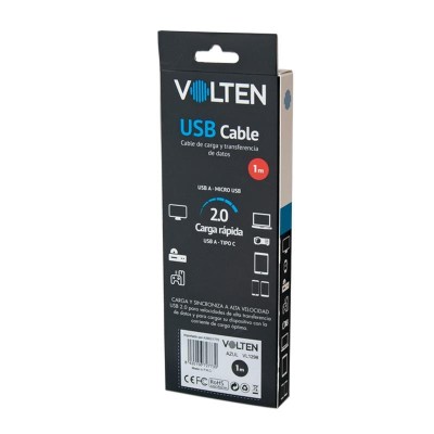 CABLE USB A MICRO USB AZUL 1 METRO VOLTEN