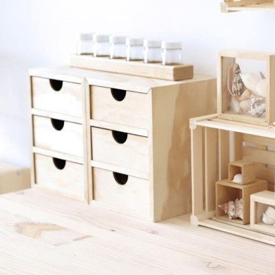 CAJONERA MULTIUSOS DE MADERA MINI BLOC 28X20X28CM RECHAPADO PINO MACIZO