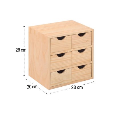 CAJONERA MULTIUSOS DE MADERA MINI BLOC 28X20X28CM RECHAPADO PINO MACIZO