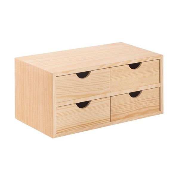 CAJONERA MULTIUSOS DE MADERA MINI BLOC 40X20X18.5CM RECHAPADO PINO MACIZO