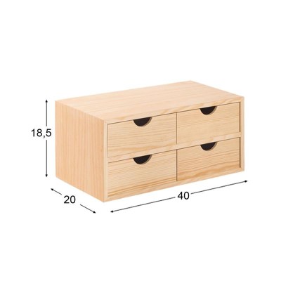 CAJONERA MULTIUSOS DE MADERA MINI BLOC 40X20X18.5CM RECHAPADO PINO MACIZO