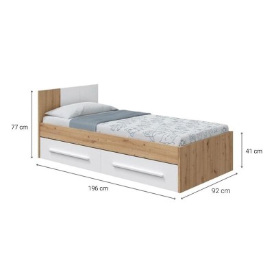 CAMA CON CABEZAL JUVENIL + 2 CAJONES 77X196X92CM R. NODI/BL. ARTIK MOMI