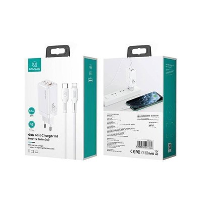 CARGADOR RAPIDO 65W USB + CABLE SJ406 U43 BLANCO USAMS