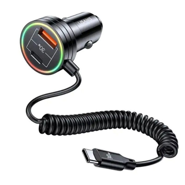 CARGADR DE COCHE 60W CON CABLE Y LUZ AMBIENTAL NEGRO USAMS