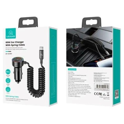 CARGADR DE COCHE 60W CON CABLE Y LUZ AMBIENTAL NEGRO USAMS