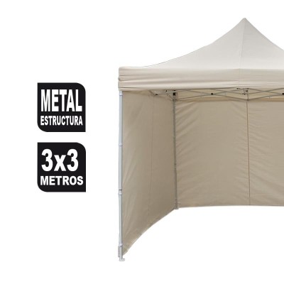 CARPA PLEGABLE METAL 3X3 METROS BEIGE C/ PAREDES DONNA GARDEN