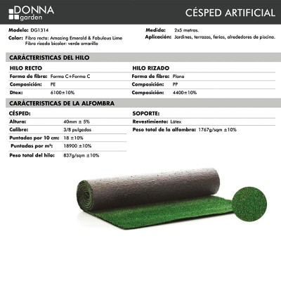 CESPED ARTIFICIAL SERIE GREEN DONNA GARDEN (40MM 2X5MTS)