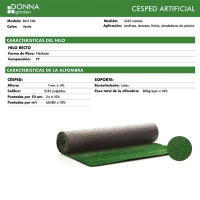 CESPED ARTIFICIAL SERIE JEAN DONNA GARDEN (7MM 2X25MTS)