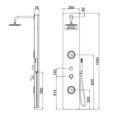 COLUMNA DE DUCHA TERMOSTATICA HIDROMASAJE SERIE TURIN BENOTTI