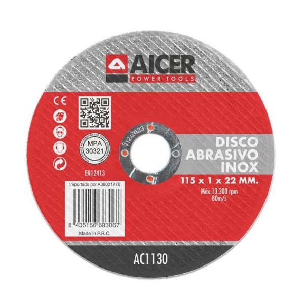 DISCO ABRASIVO INOX 115X1X22MM AICER