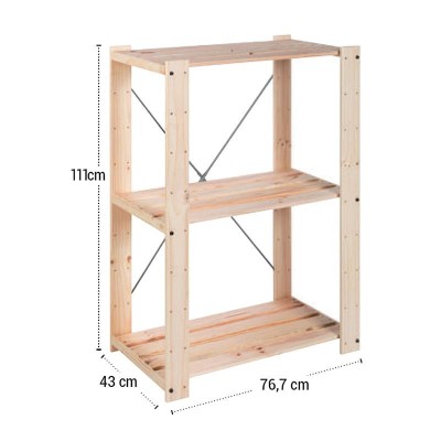 ESTANTERIA EVOLUTION DE 3 BALDAS 76.7X43X111CM PINO MACIZO