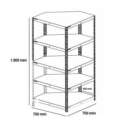 ESTANTERIA METALICA ESQUINERO 180X70X70X40CM 150KGS AIRMEC