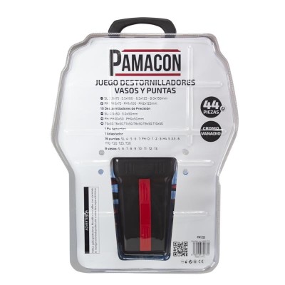 JUEGO DESTORNILLADORES VASOS Y PUNTAS 44 PCS PAMACON