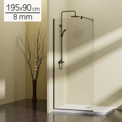 MAMPARA DUCHA NEGRA 1 HOJA CRISTAL FIJO SERIE MIAMI BENOTTI (195X90CM 8MM)