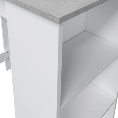 MESA ALTA COCINA/BAR CON ESTANTERÍA 105X103X50CM BLANCO/CEMENTO MOMI