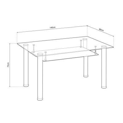 MESA DE COMEDOR DE CRISTAL 75X140X80CM SERIE ALABAMA MOMI