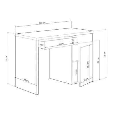 MESA ESCRITORIO REVERSIBLE 2C +1P 75X108X50CM BL. ARTIK/GRIS ANTRACITA MOMI