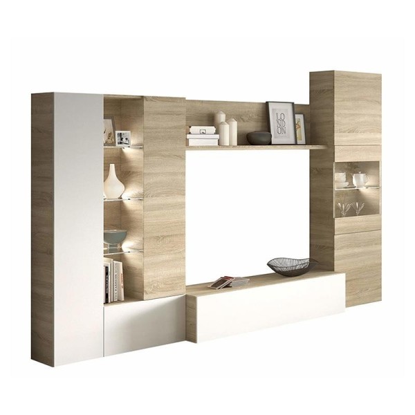 MODULO SALÓN TV 185X260X42CM BL. BRILLO/ ROBLE CANADIAN MOMI