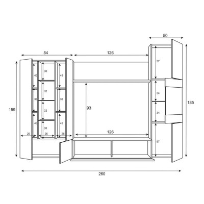 MODULO SALÓN TV 185X260X42CM BL. BRILLO/ ROBLE CANADIAN MOMI