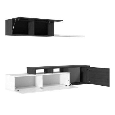 MÓDULO SALÓN TV 44X200X41CM BL. BRILLO/GRIS CENIZA MOMI