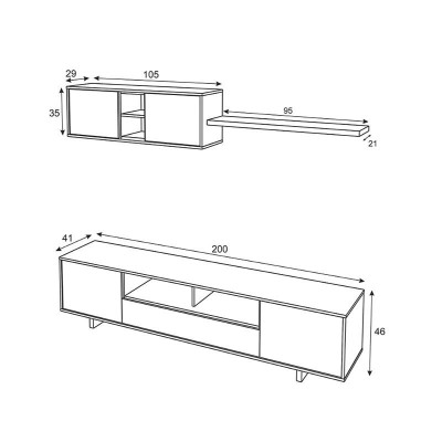 MÓDULO SALÓN TV 46X200X41CM BL. BRILLO/G. ANTRACITA MOMI