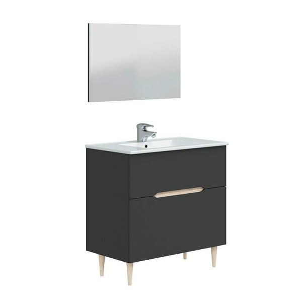 MUEBLE DE BAÑO + ESPEJO GRIS ANTRACITA LOTTO 80X80X45CM BENOTTI