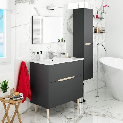 MUEBLE DE BAÑO + ESPEJO GRIS ANTRACITA LOTTO 80X80X45CM BENOTTI