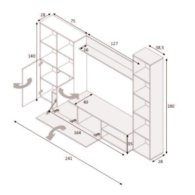 MUEBLE SALÃN TV 180x240x40CM R.NODI/ BL. ARTIK ARTIK/OXIDO  MOMI