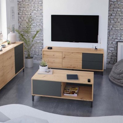 MUEBLE TV CON 2 PUERTAS 47X130X41CM GRIS ANTRACITA/R. NODI MOMI