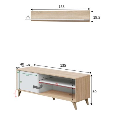 MUEBLE TV CON ESTANTE 50X135X40CM R. CANADIAN/BL. ARTIK MOMI