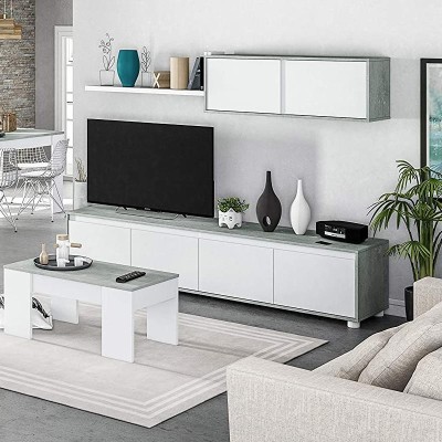 MUEBLE TV CON ESTANTE 6 PUERTAS 1 ESTANTE SUPERIOR BLANCO ARTIK/CEMENTO