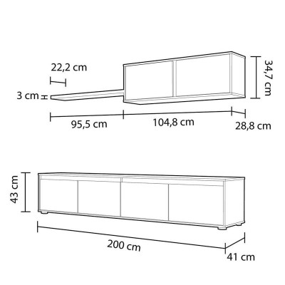 MUEBLE TV CON ESTANTE 6 PUERTAS 1 ESTANTE SUPERIOR BLANCO ARTIK/CEMENTO