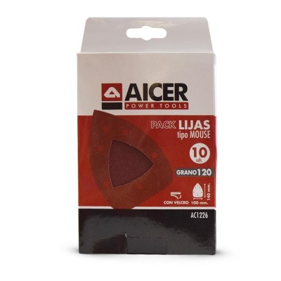 PACK 10 LIJAS TIPO MOUSE 140X100MM GR.120 AICER