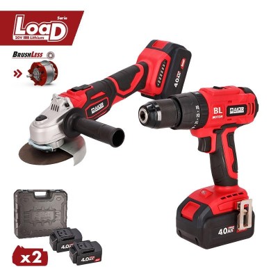 PACK TALADRO + RADIAL 20V SIN ESCOBILLAS SERIE LOAD AICER (2X 4.0AH)