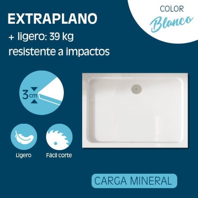 PLATO DUCHA LIGERO CARGA MINERAL BLANCO BENOTTI (120X80X3CM)