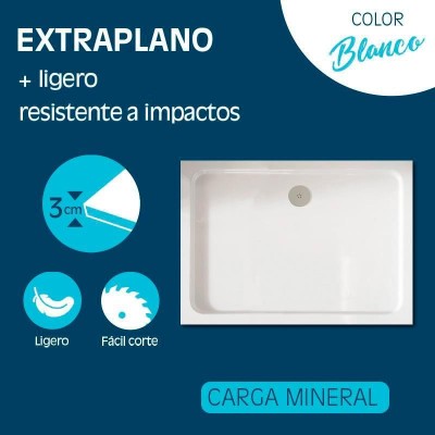 PLATO DUCHA LIGERO CARGA MINERAL BLANCO BENOTTI (180X80X3CM)