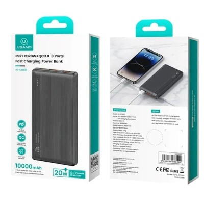 POWERBANK 2 PUERTOS USB 10000MAH NEGRO USAMS