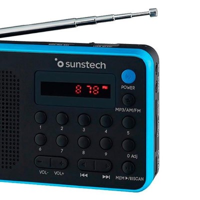 RADIO PORTÃTIL 1.4W RMS AM/FM 70 PRESINTONÃAS NEGRO CON AZUL SUNSTECH